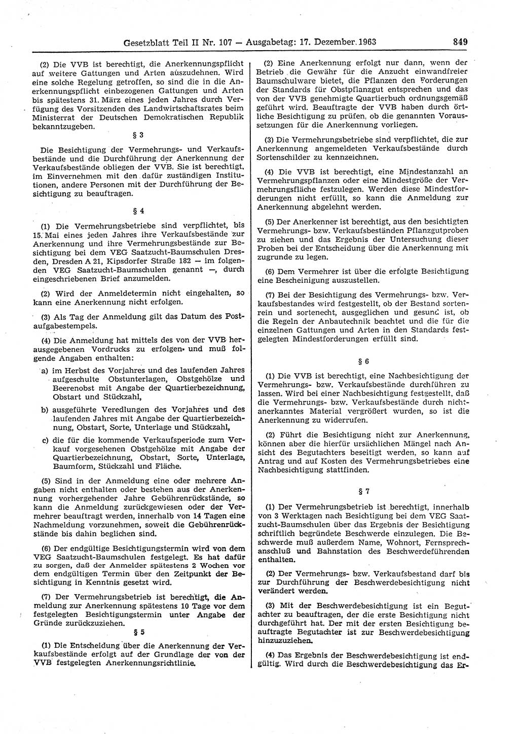 Gesetzblatt (GBl.) der Deutschen Demokratischen Republik (DDR) Teil ⅠⅠ 1963, Seite 849 (GBl. DDR ⅠⅠ 1963, S. 849)