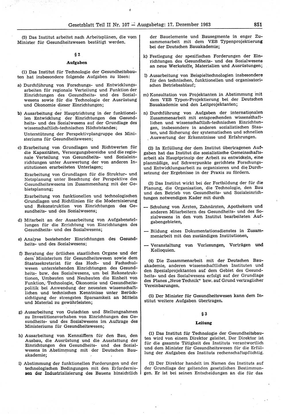 Gesetzblatt (GBl.) der Deutschen Demokratischen Republik (DDR) Teil ⅠⅠ 1963, Seite 851 (GBl. DDR ⅠⅠ 1963, S. 851)