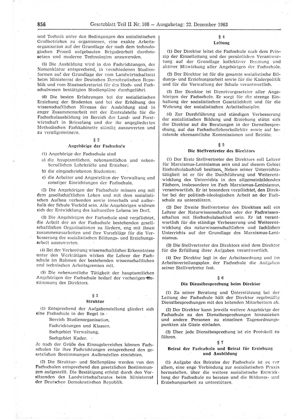 Gesetzblatt (GBl.) der Deutschen Demokratischen Republik (DDR) Teil ⅠⅠ 1963, Seite 856 (GBl. DDR ⅠⅠ 1963, S. 856)