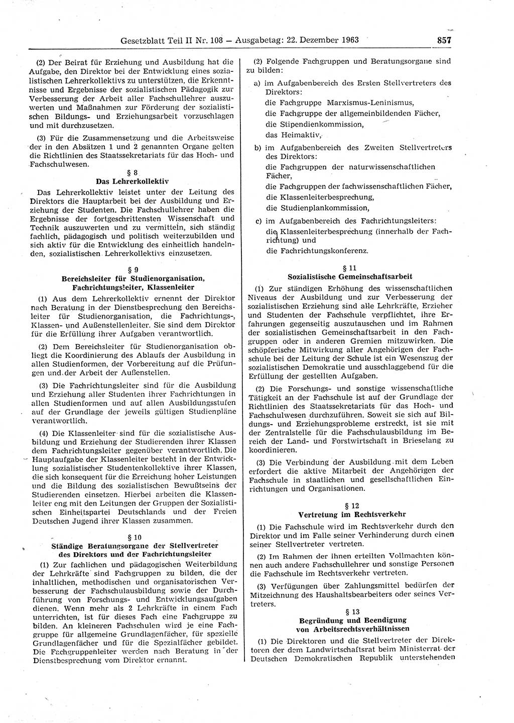 Gesetzblatt (GBl.) der Deutschen Demokratischen Republik (DDR) Teil ⅠⅠ 1963, Seite 857 (GBl. DDR ⅠⅠ 1963, S. 857)