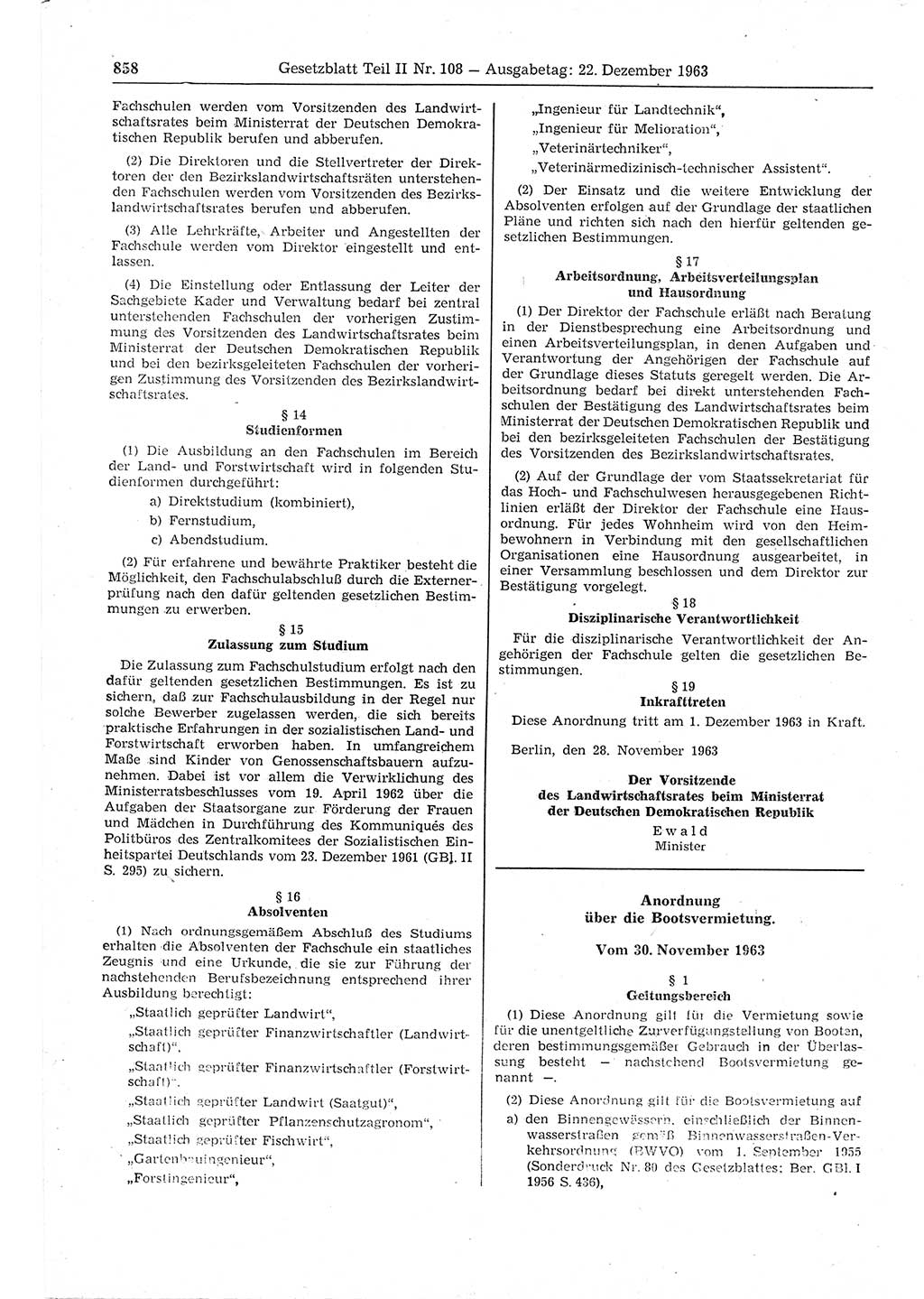 Gesetzblatt (GBl.) der Deutschen Demokratischen Republik (DDR) Teil ⅠⅠ 1963, Seite 858 (GBl. DDR ⅠⅠ 1963, S. 858)