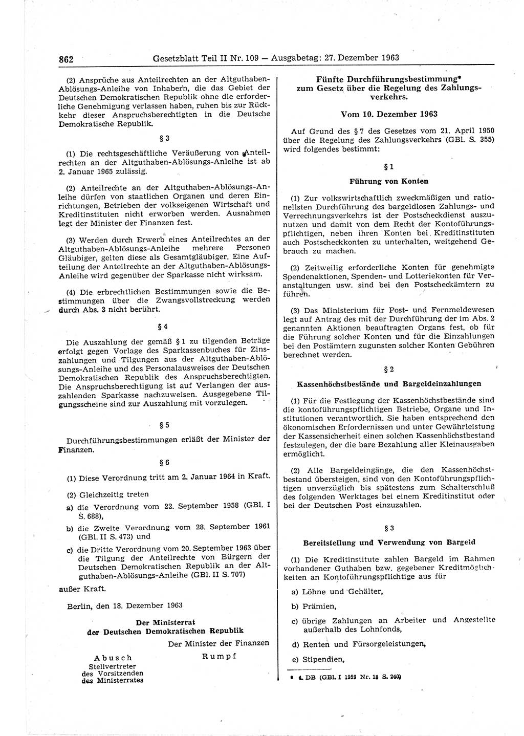 Gesetzblatt (GBl.) der Deutschen Demokratischen Republik (DDR) Teil ⅠⅠ 1963, Seite 862 (GBl. DDR ⅠⅠ 1963, S. 862)