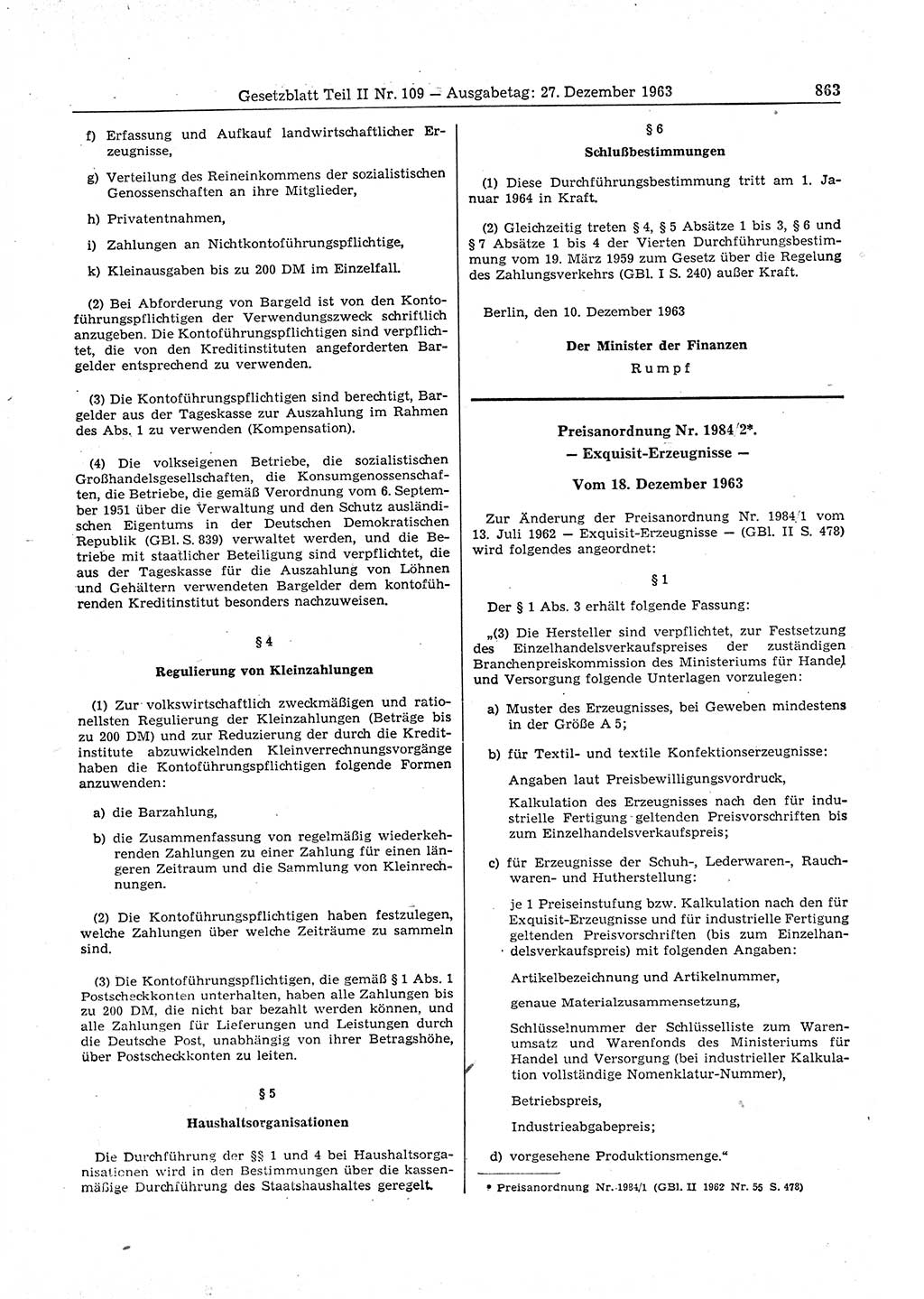 Gesetzblatt (GBl.) der Deutschen Demokratischen Republik (DDR) Teil ⅠⅠ 1963, Seite 863 (GBl. DDR ⅠⅠ 1963, S. 863)