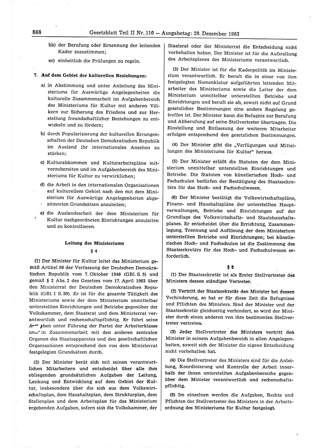 Gesetzblatt (GBl.) der Deutschen Demokratischen Republik (DDR) Teil ⅠⅠ 1963, Seite 868 (GBl. DDR ⅠⅠ 1963, S. 868)