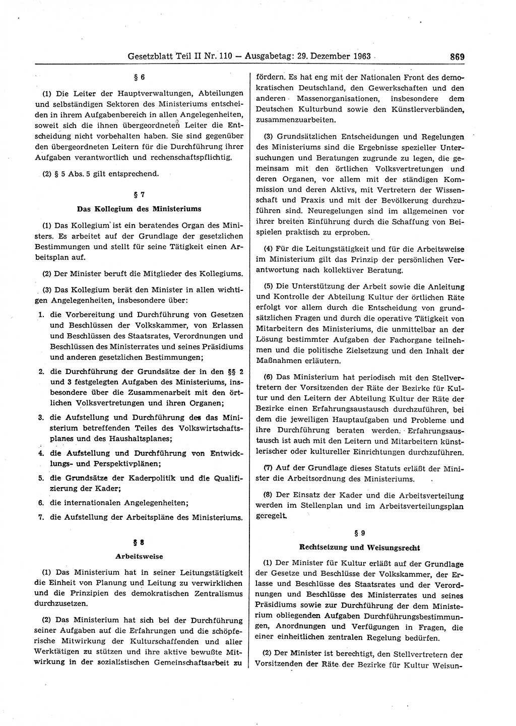 Gesetzblatt (GBl.) der Deutschen Demokratischen Republik (DDR) Teil ⅠⅠ 1963, Seite 869 (GBl. DDR ⅠⅠ 1963, S. 869)