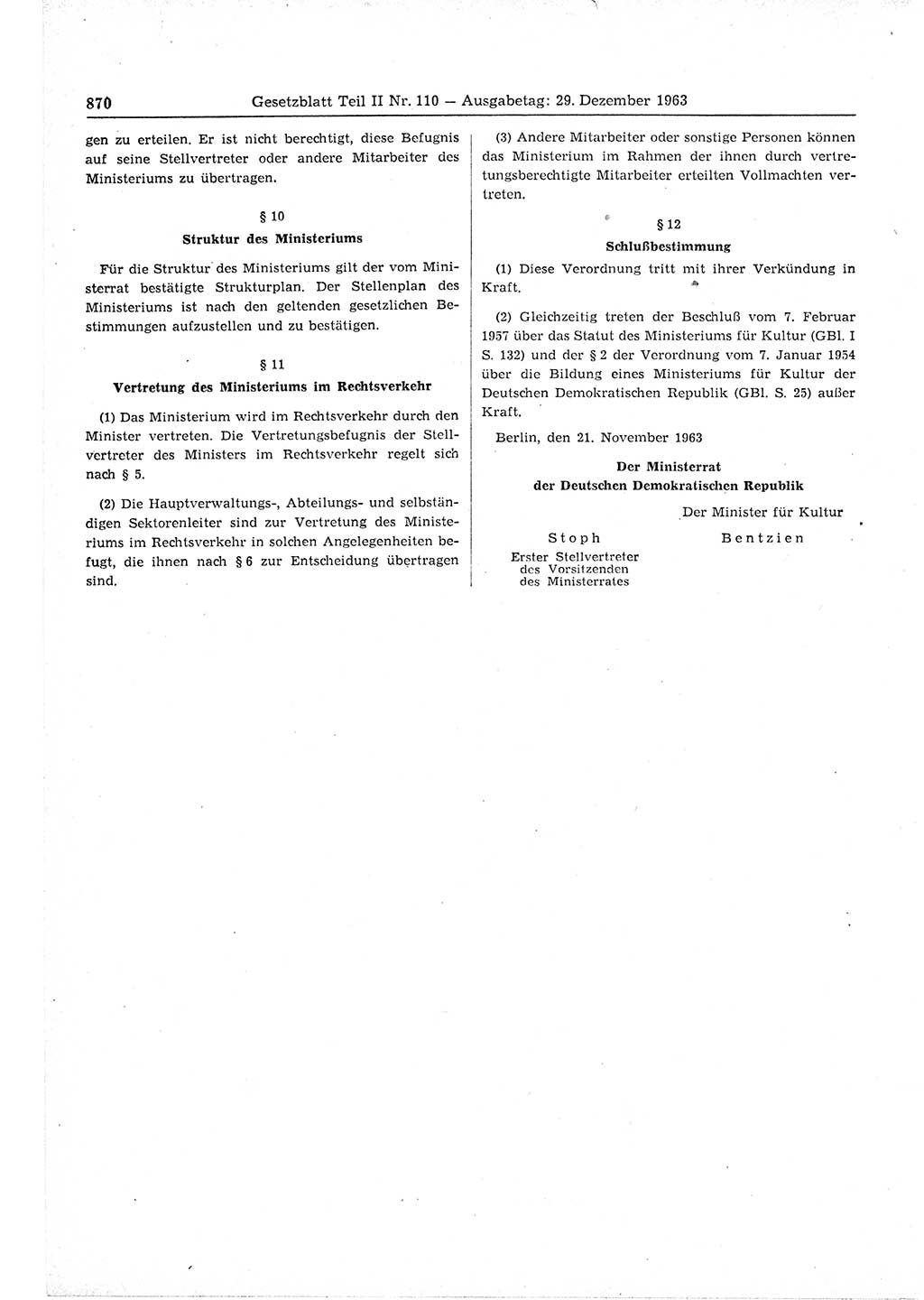 Gesetzblatt (GBl.) der Deutschen Demokratischen Republik (DDR) Teil ⅠⅠ 1963, Seite 870 (GBl. DDR ⅠⅠ 1963, S. 870)