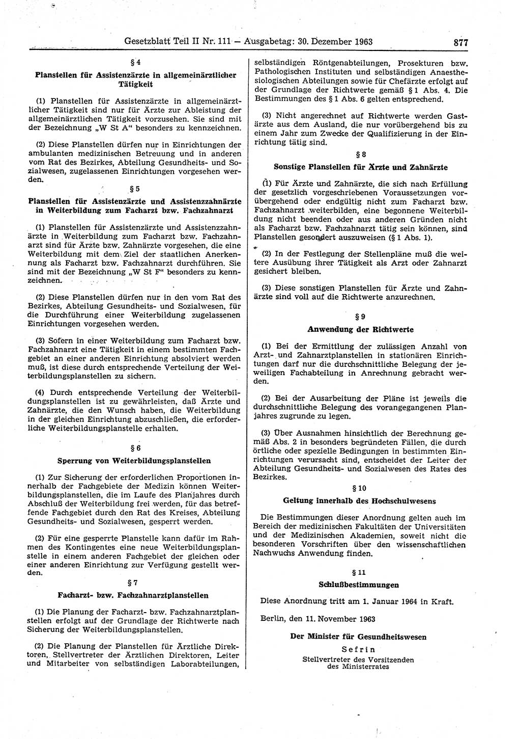 Gesetzblatt (GBl.) der Deutschen Demokratischen Republik (DDR) Teil ⅠⅠ 1963, Seite 877 (GBl. DDR ⅠⅠ 1963, S. 877)