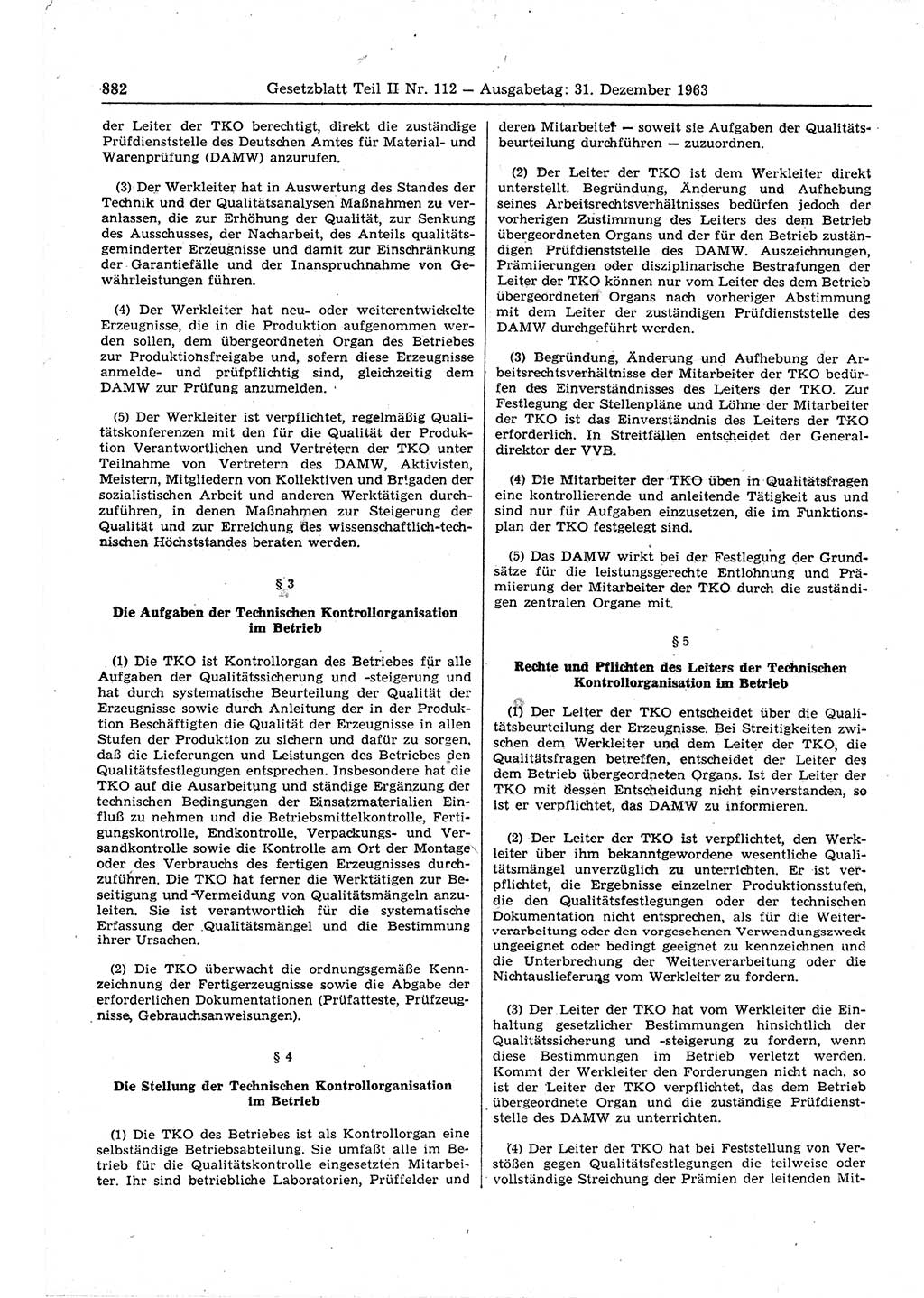 Gesetzblatt (GBl.) der Deutschen Demokratischen Republik (DDR) Teil ⅠⅠ 1963, Seite 882 (GBl. DDR ⅠⅠ 1963, S. 882)