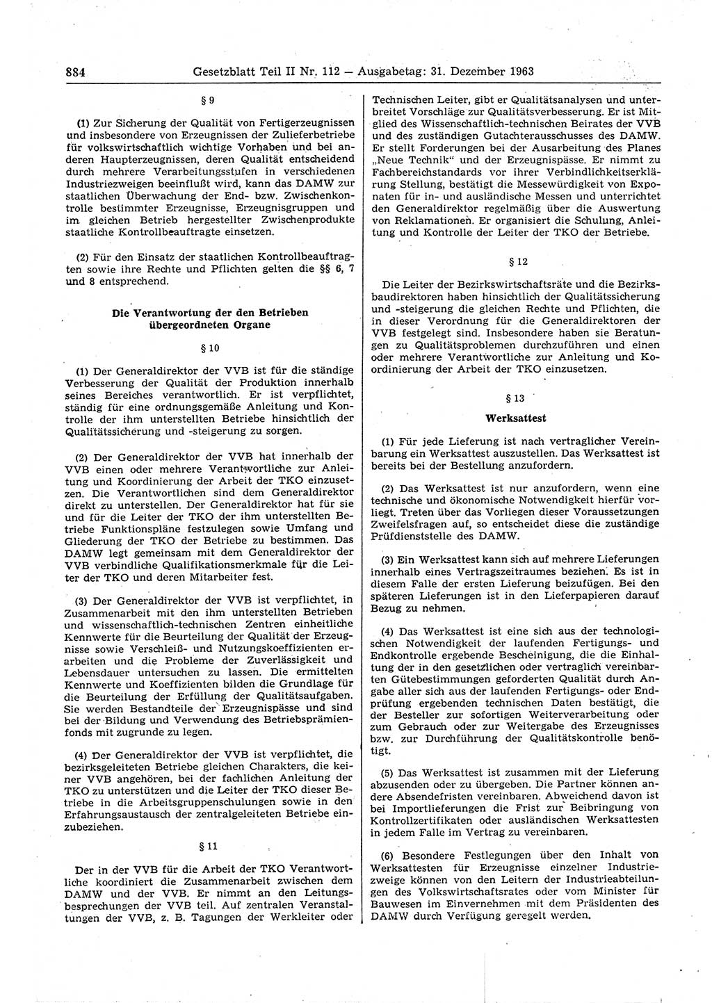 Gesetzblatt (GBl.) der Deutschen Demokratischen Republik (DDR) Teil ⅠⅠ 1963, Seite 884 (GBl. DDR ⅠⅠ 1963, S. 884)