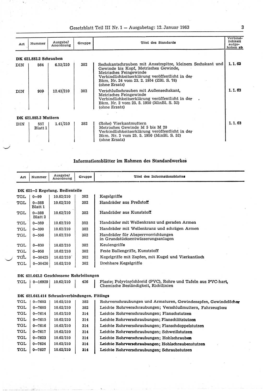 Gesetzblatt (GBl.) der Deutschen Demokratischen Republik (DDR) Teil ⅠⅠⅠ 1963, Seite 3 (GBl. DDR ⅠⅠⅠ 1963, S. 3)
