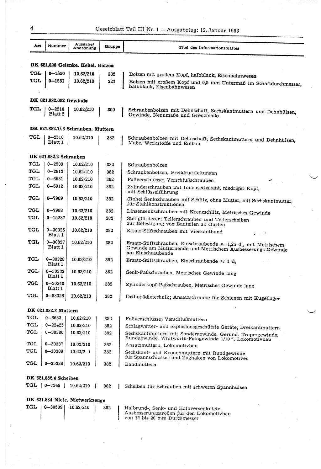 Gesetzblatt (GBl.) der Deutschen Demokratischen Republik (DDR) Teil ⅠⅠⅠ 1963, Seite 4 (GBl. DDR ⅠⅠⅠ 1963, S. 4)