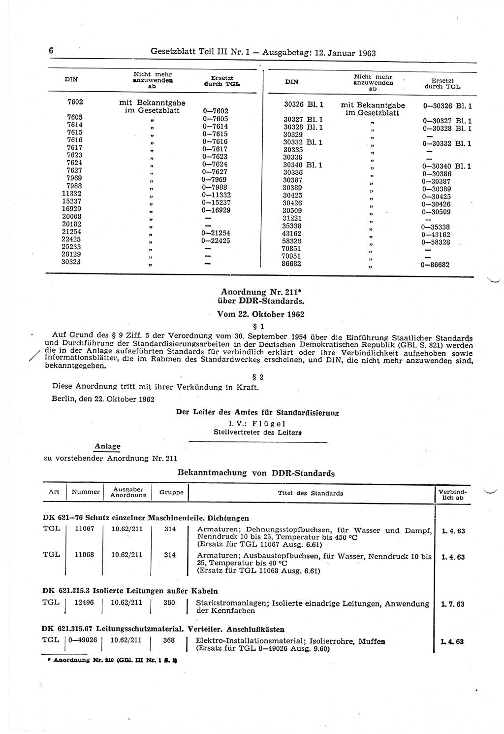 Gesetzblatt (GBl.) der Deutschen Demokratischen Republik (DDR) Teil ⅠⅠⅠ 1963, Seite 6 (GBl. DDR ⅠⅠⅠ 1963, S. 6)
