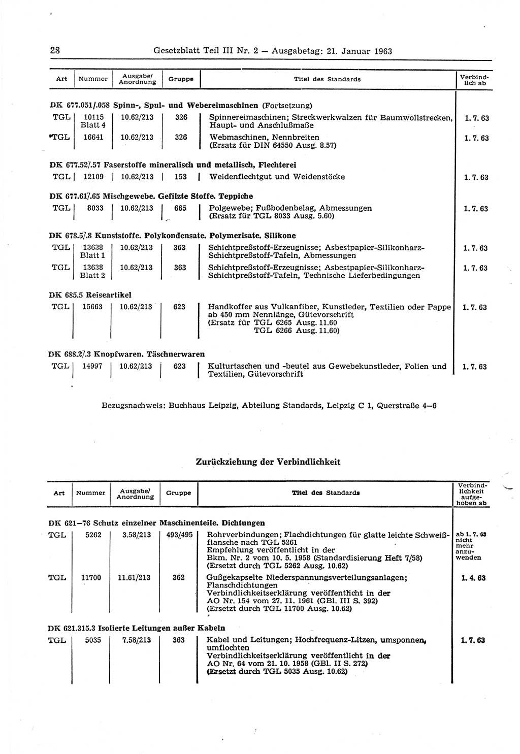 Gesetzblatt (GBl.) der Deutschen Demokratischen Republik (DDR) Teil ⅠⅠⅠ 1963, Seite 28 (GBl. DDR ⅠⅠⅠ 1963, S. 28)