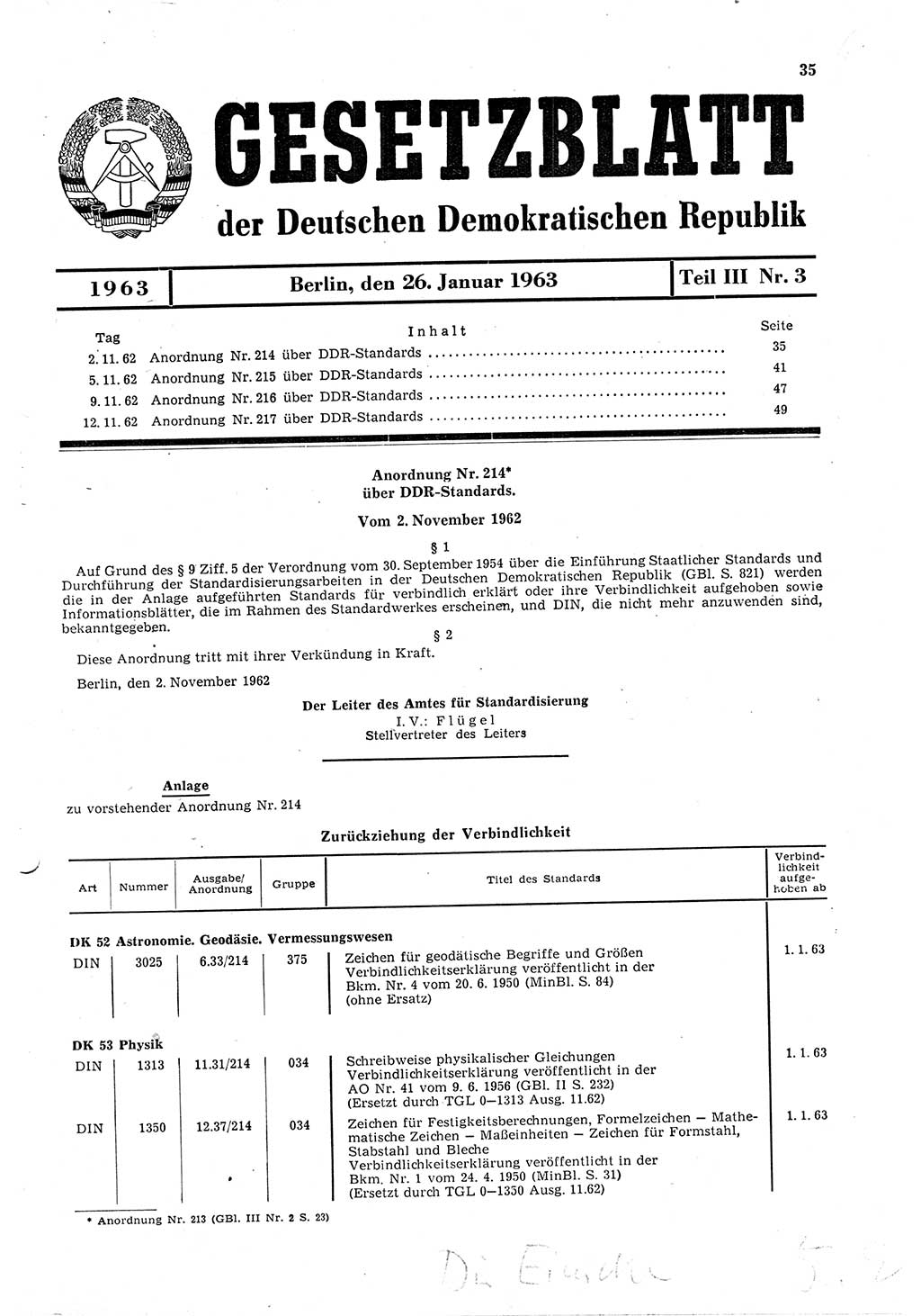 Gesetzblatt (GBl.) der Deutschen Demokratischen Republik (DDR) Teil ⅠⅠⅠ 1963, Seite 35 (GBl. DDR ⅠⅠⅠ 1963, S. 35)