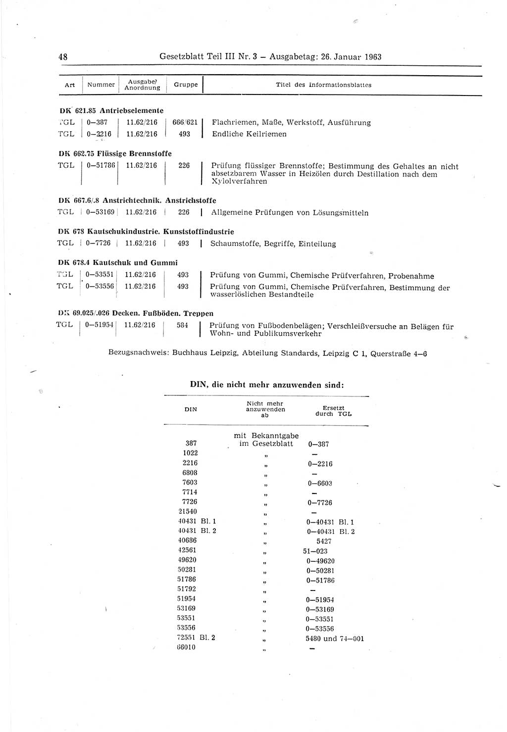 Gesetzblatt (GBl.) der Deutschen Demokratischen Republik (DDR) Teil ⅠⅠⅠ 1963, Seite 48 (GBl. DDR ⅠⅠⅠ 1963, S. 48)