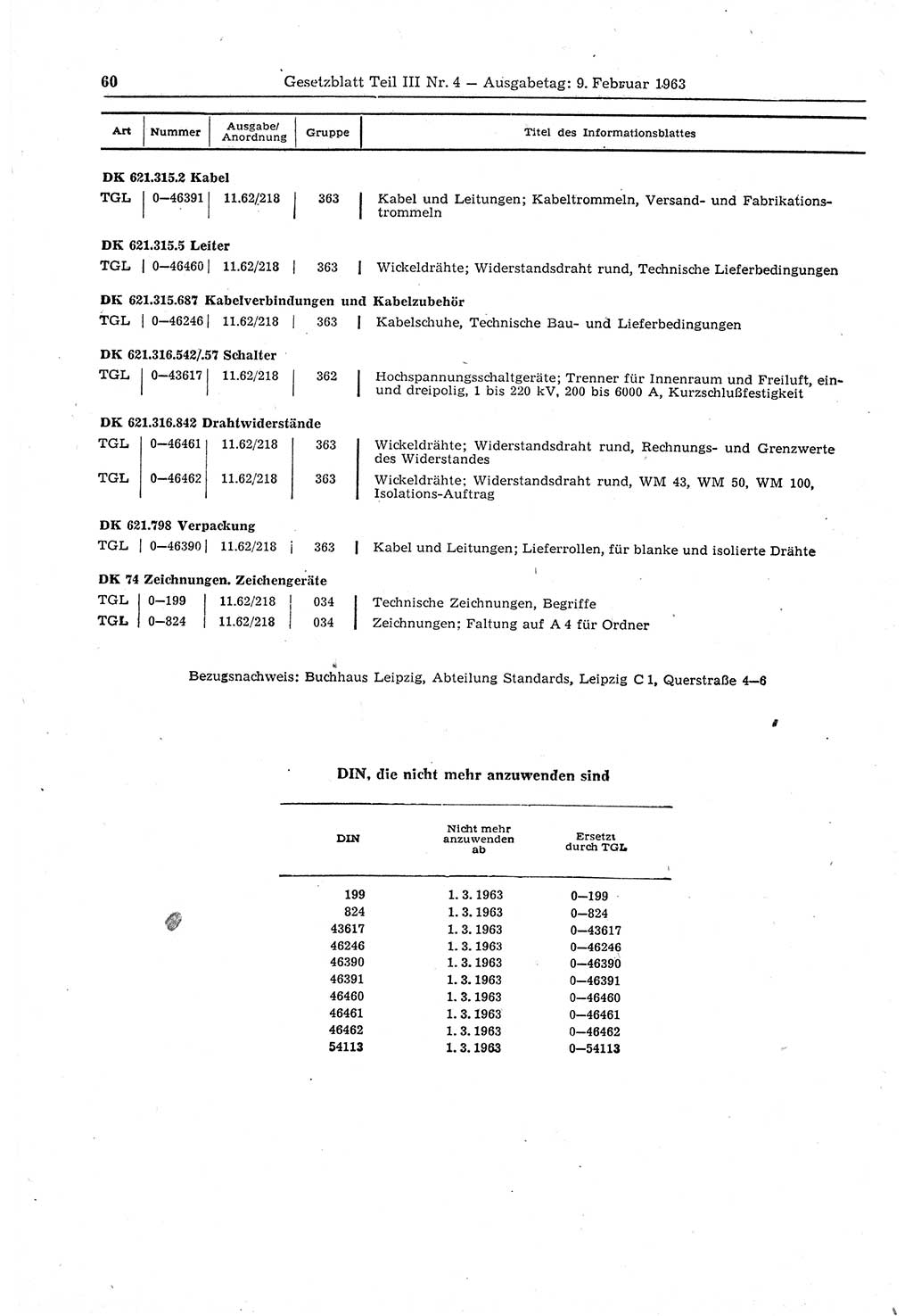Gesetzblatt (GBl.) der Deutschen Demokratischen Republik (DDR) Teil ⅠⅠⅠ 1963, Seite 60 (GBl. DDR ⅠⅠⅠ 1963, S. 60)