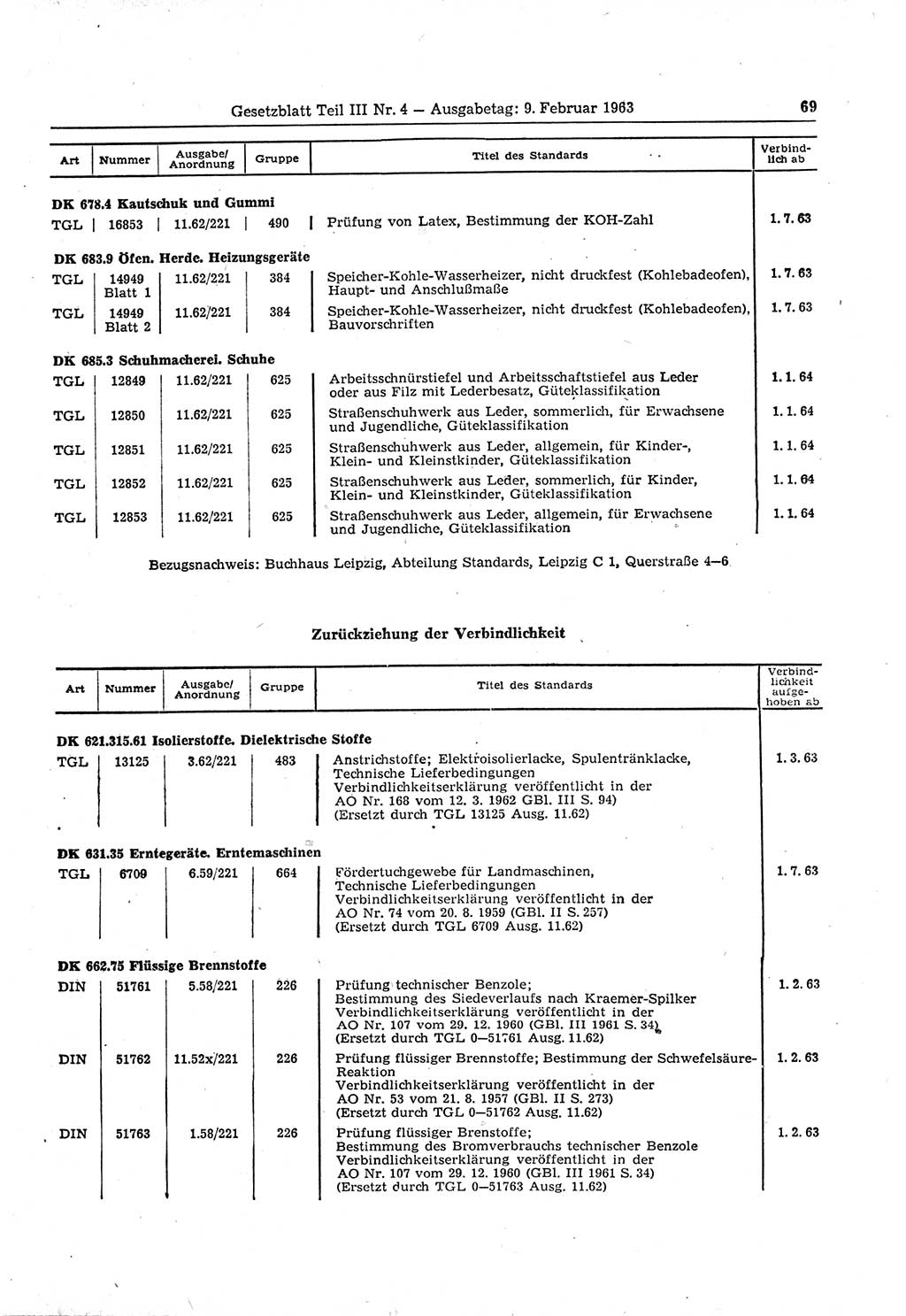 Gesetzblatt (GBl.) der Deutschen Demokratischen Republik (DDR) Teil ⅠⅠⅠ 1963, Seite 69 (GBl. DDR ⅠⅠⅠ 1963, S. 69)
