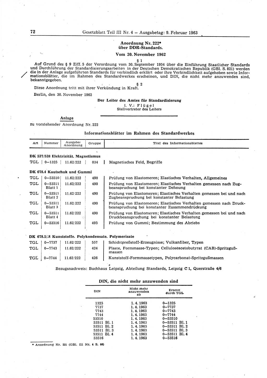 Gesetzblatt (GBl.) der Deutschen Demokratischen Republik (DDR) Teil ⅠⅠⅠ 1963, Seite 72 (GBl. DDR ⅠⅠⅠ 1963, S. 72)