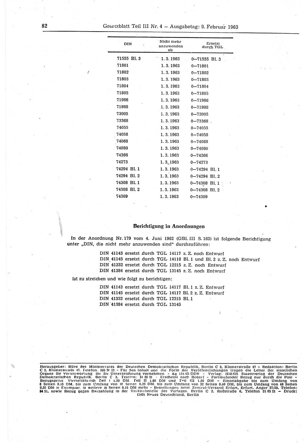 Gesetzblatt (GBl.) der Deutschen Demokratischen Republik (DDR) Teil ⅠⅠⅠ 1963, Seite 82 (GBl. DDR ⅠⅠⅠ 1963, S. 82)