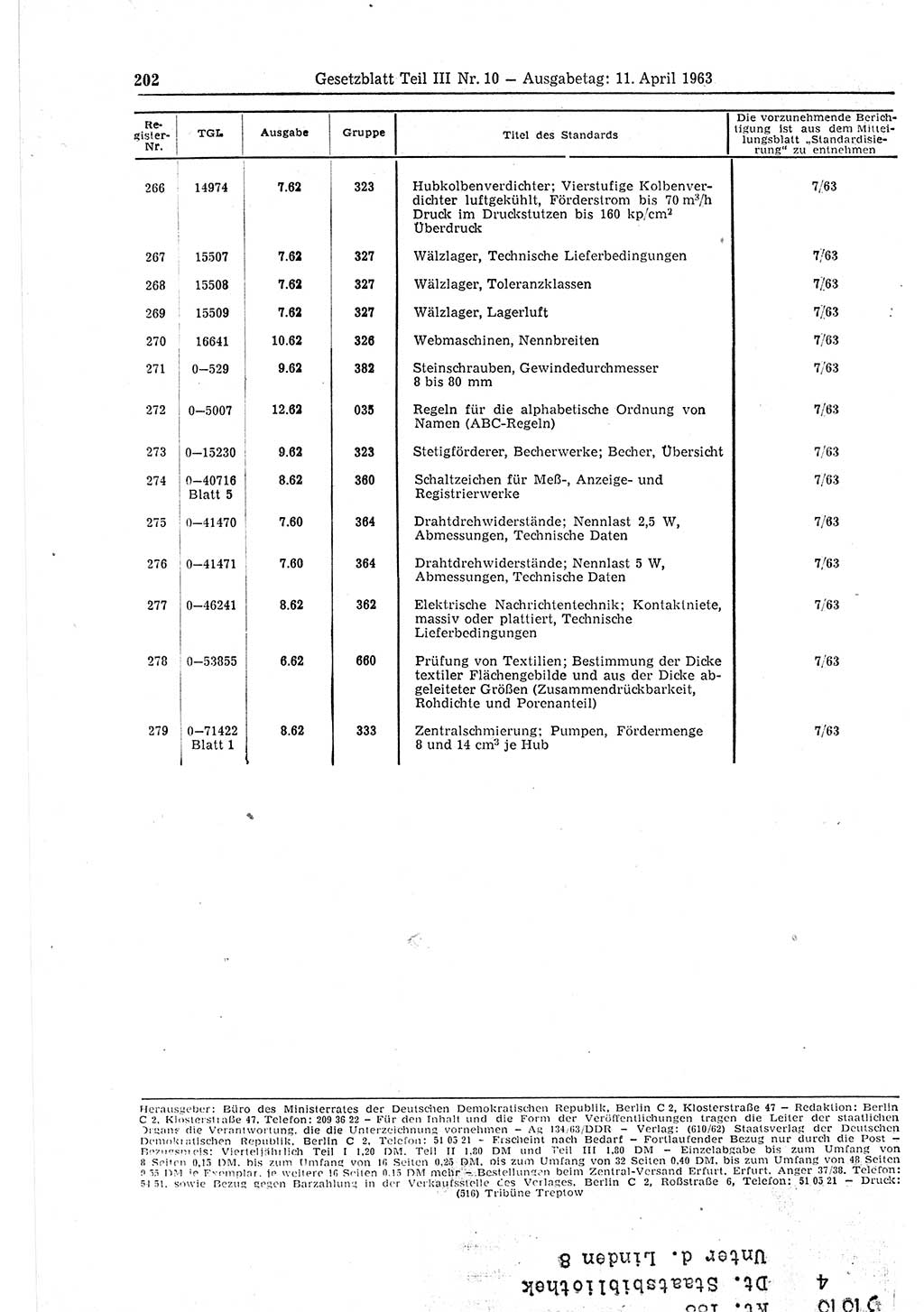 Gesetzblatt (GBl.) der Deutschen Demokratischen Republik (DDR) Teil ⅠⅠⅠ 1963, Seite 202 (GBl. DDR ⅠⅠⅠ 1963, S. 202)