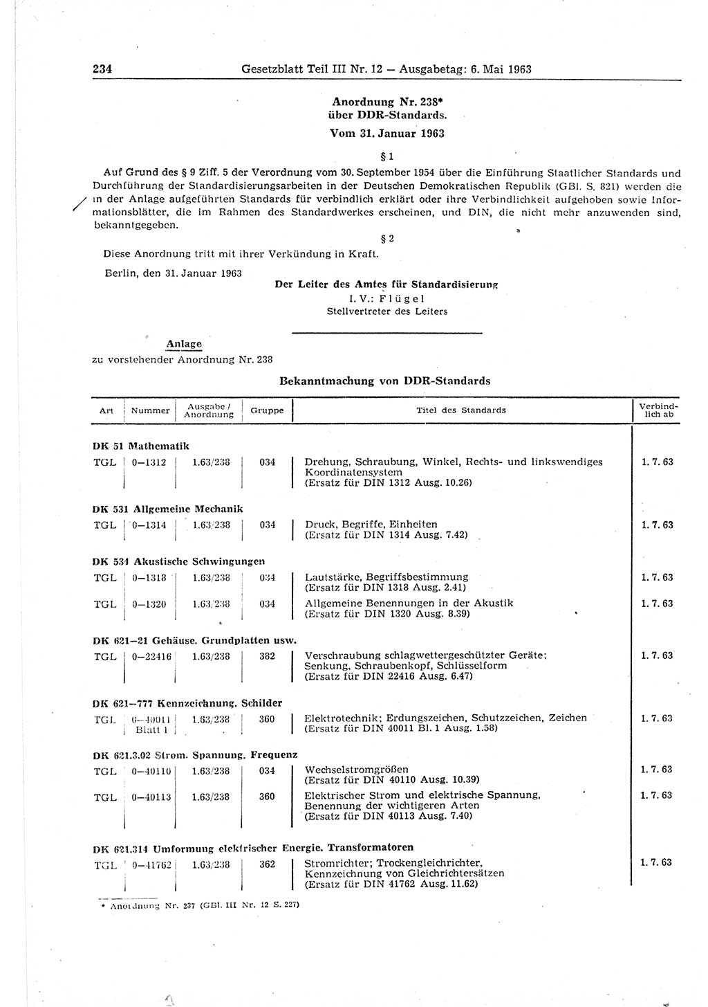 Gesetzblatt (GBl.) der Deutschen Demokratischen Republik (DDR) Teil ⅠⅠⅠ 1963, Seite 234 (GBl. DDR ⅠⅠⅠ 1963, S. 234)