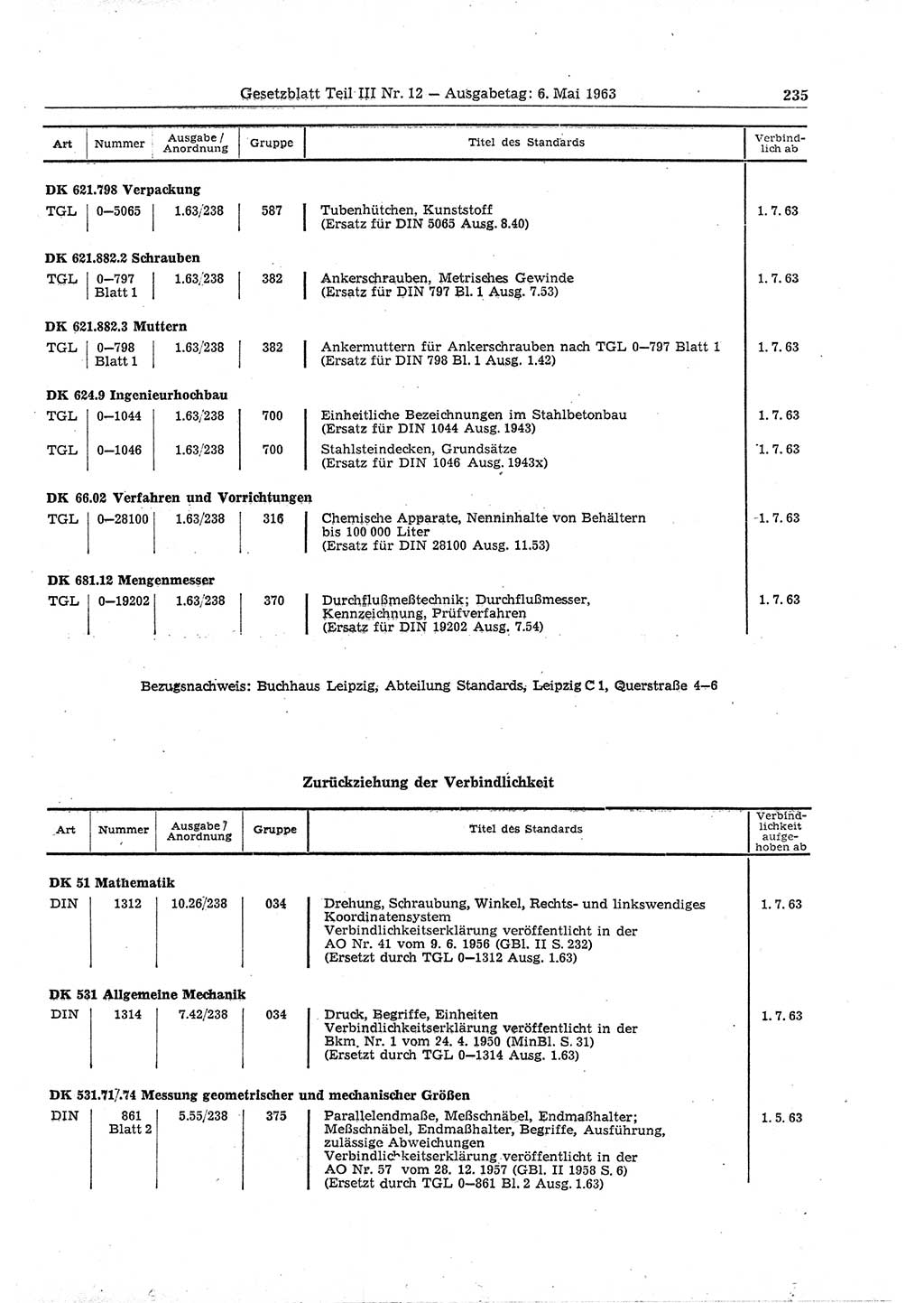 Gesetzblatt (GBl.) der Deutschen Demokratischen Republik (DDR) Teil ⅠⅠⅠ 1963, Seite 235 (GBl. DDR ⅠⅠⅠ 1963, S. 235)