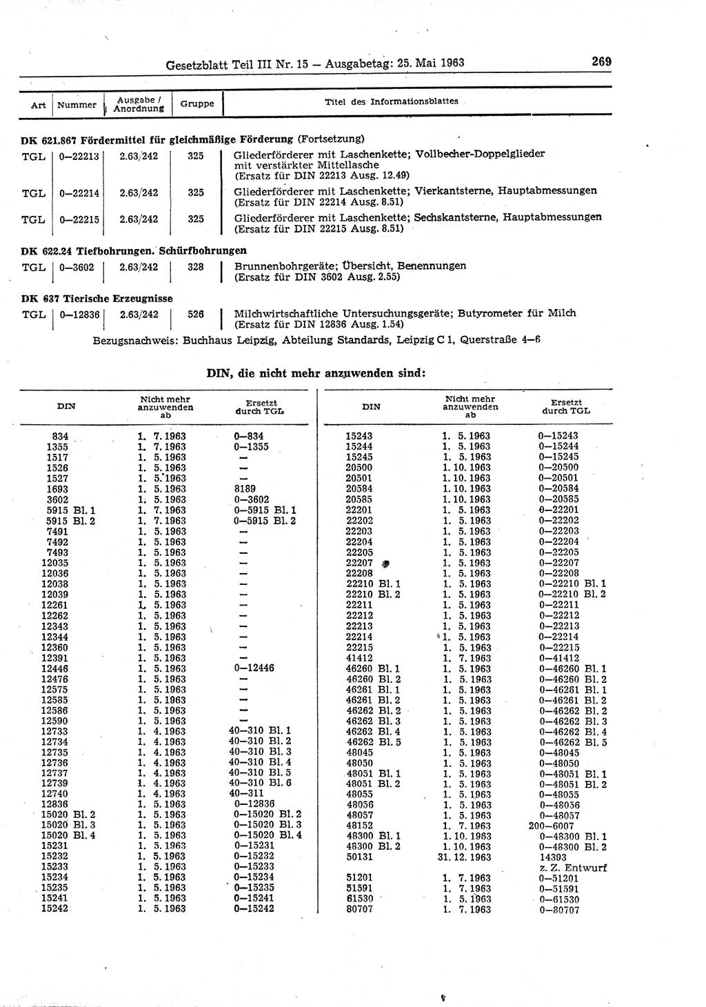Gesetzblatt (GBl.) der Deutschen Demokratischen Republik (DDR) Teil ⅠⅠⅠ 1963, Seite 269 (GBl. DDR ⅠⅠⅠ 1963, S. 269)