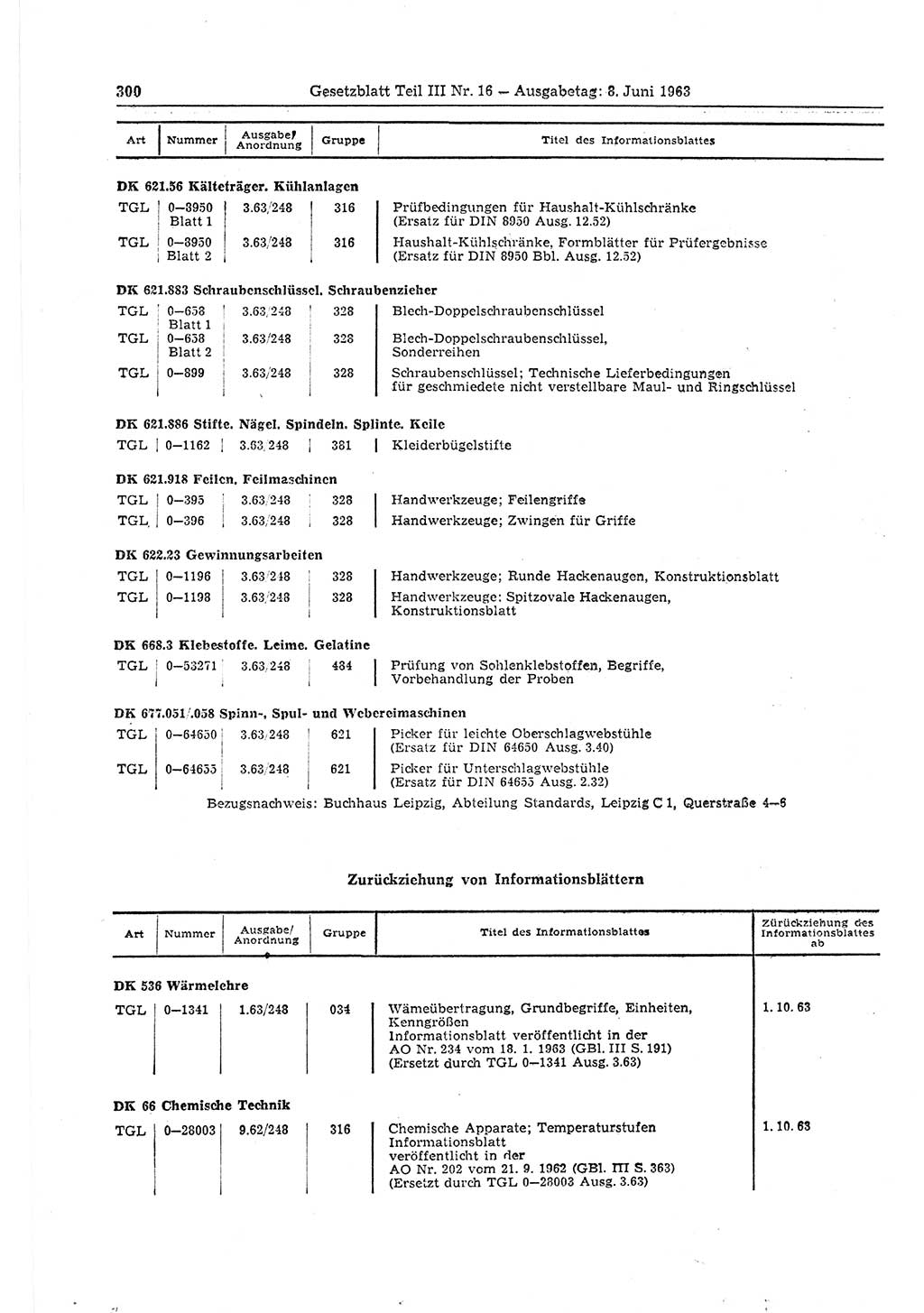 Gesetzblatt (GBl.) der Deutschen Demokratischen Republik (DDR) Teil ⅠⅠⅠ 1963, Seite 300 (GBl. DDR ⅠⅠⅠ 1963, S. 300)