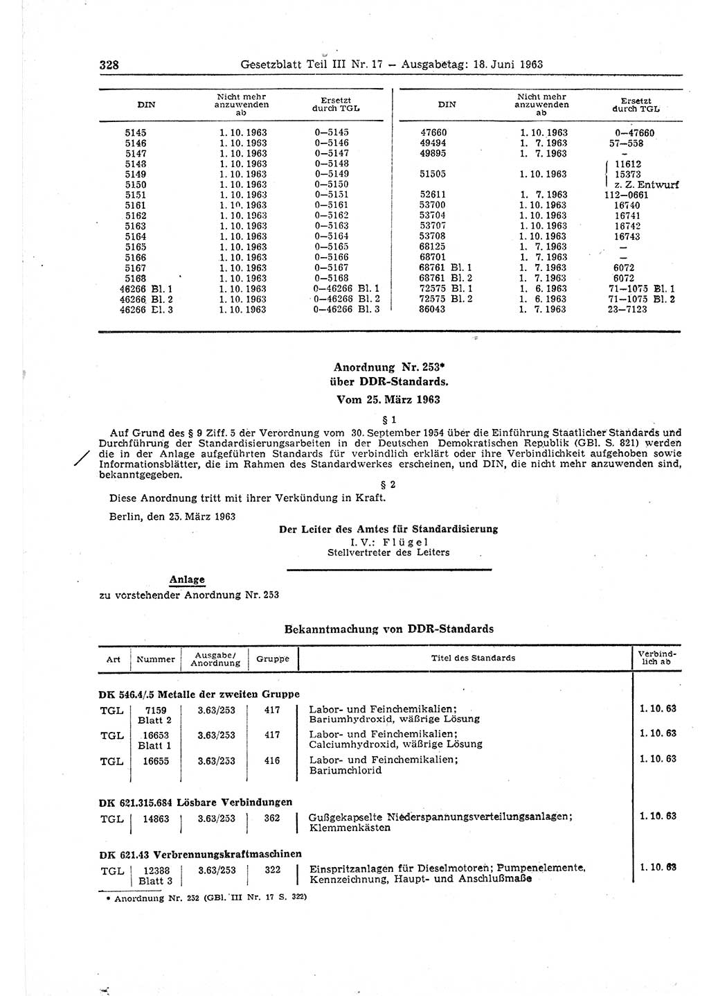 Gesetzblatt (GBl.) der Deutschen Demokratischen Republik (DDR) Teil ⅠⅠⅠ 1963, Seite 328 (GBl. DDR ⅠⅠⅠ 1963, S. 328)