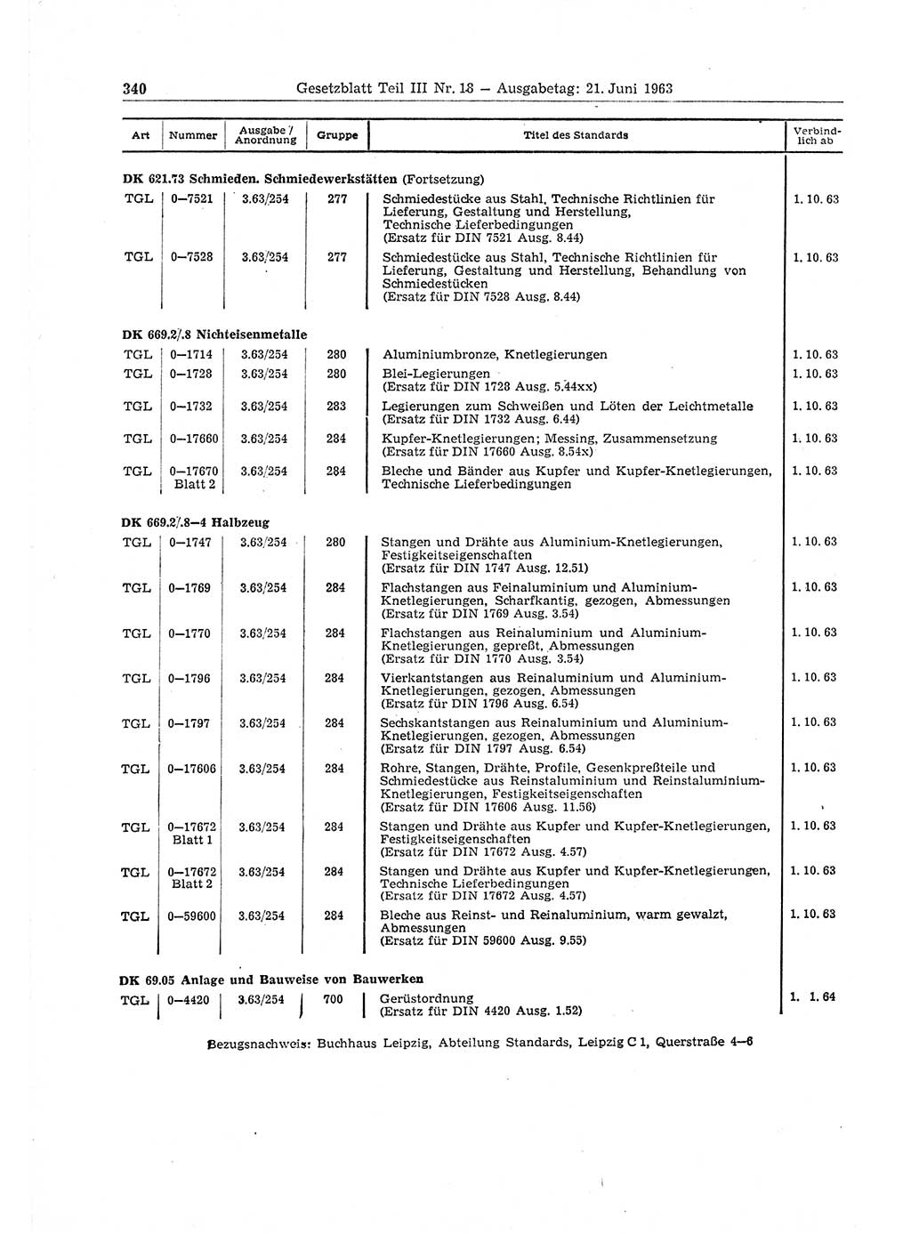 Gesetzblatt (GBl.) der Deutschen Demokratischen Republik (DDR) Teil ⅠⅠⅠ 1963, Seite 340 (GBl. DDR ⅠⅠⅠ 1963, S. 340)