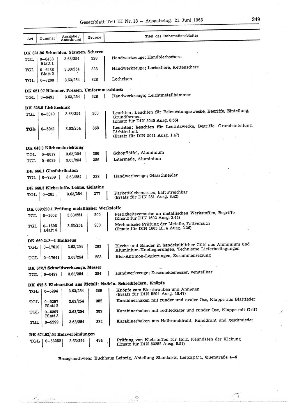 Gesetzblatt (GBl.) der Deutschen Demokratischen Republik (DDR) Teil ⅠⅠⅠ 1963, Seite 349 (GBl. DDR ⅠⅠⅠ 1963, S. 349)