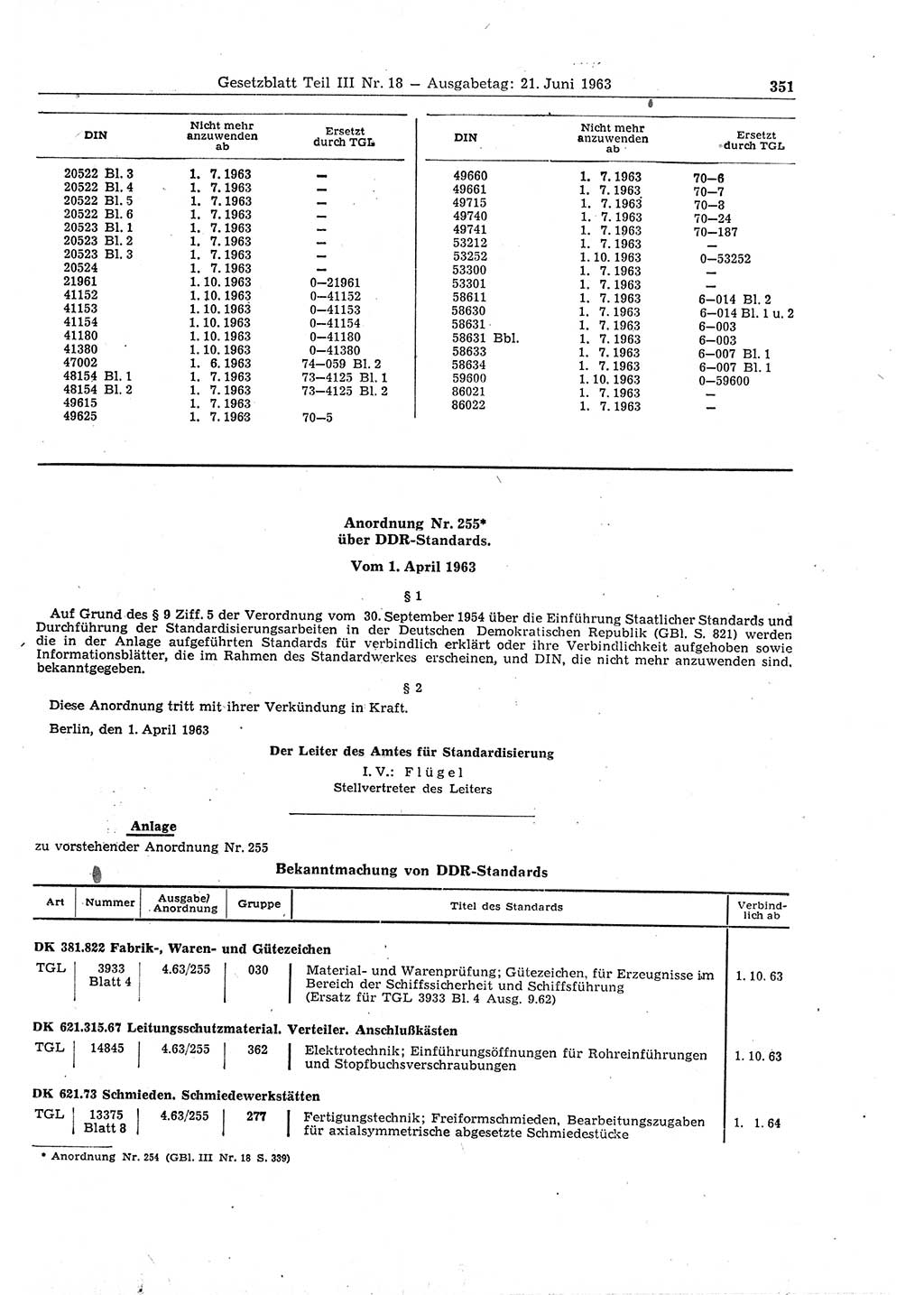 Gesetzblatt (GBl.) der Deutschen Demokratischen Republik (DDR) Teil ⅠⅠⅠ 1963, Seite 351 (GBl. DDR ⅠⅠⅠ 1963, S. 351)