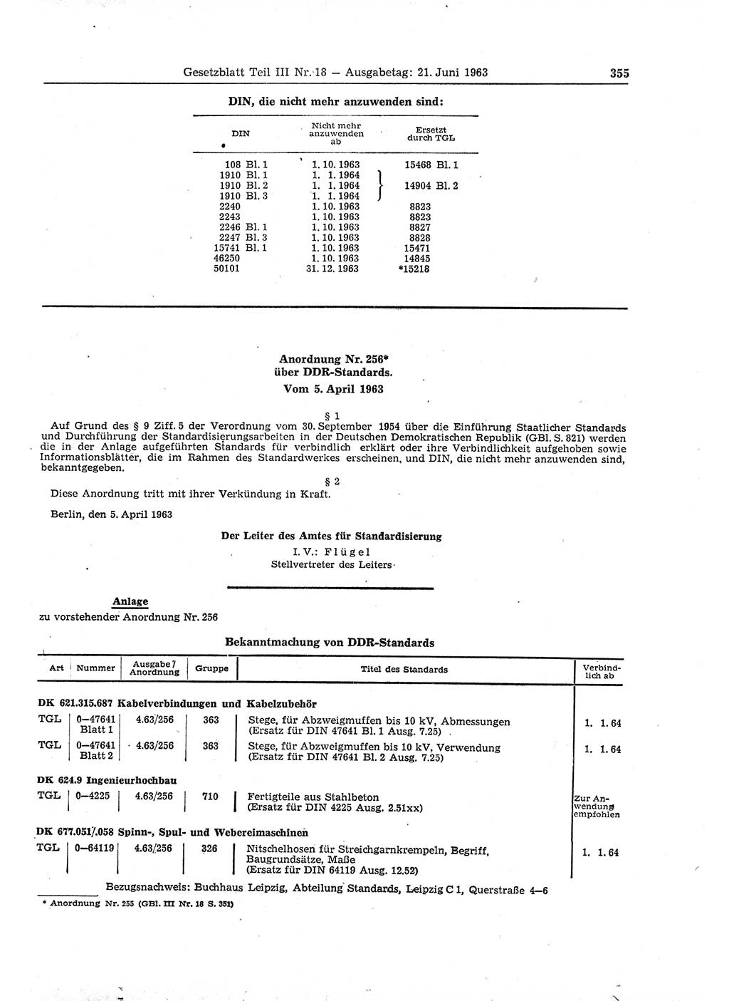 Gesetzblatt (GBl.) der Deutschen Demokratischen Republik (DDR) Teil ⅠⅠⅠ 1963, Seite 355 (GBl. DDR ⅠⅠⅠ 1963, S. 355)