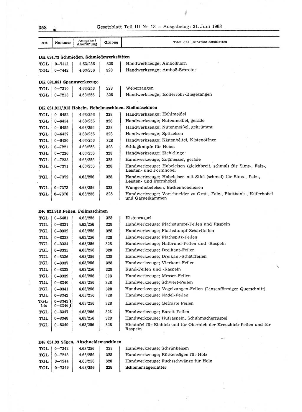 Gesetzblatt (GBl.) der Deutschen Demokratischen Republik (DDR) Teil ⅠⅠⅠ 1963, Seite 358 (GBl. DDR ⅠⅠⅠ 1963, S. 358)