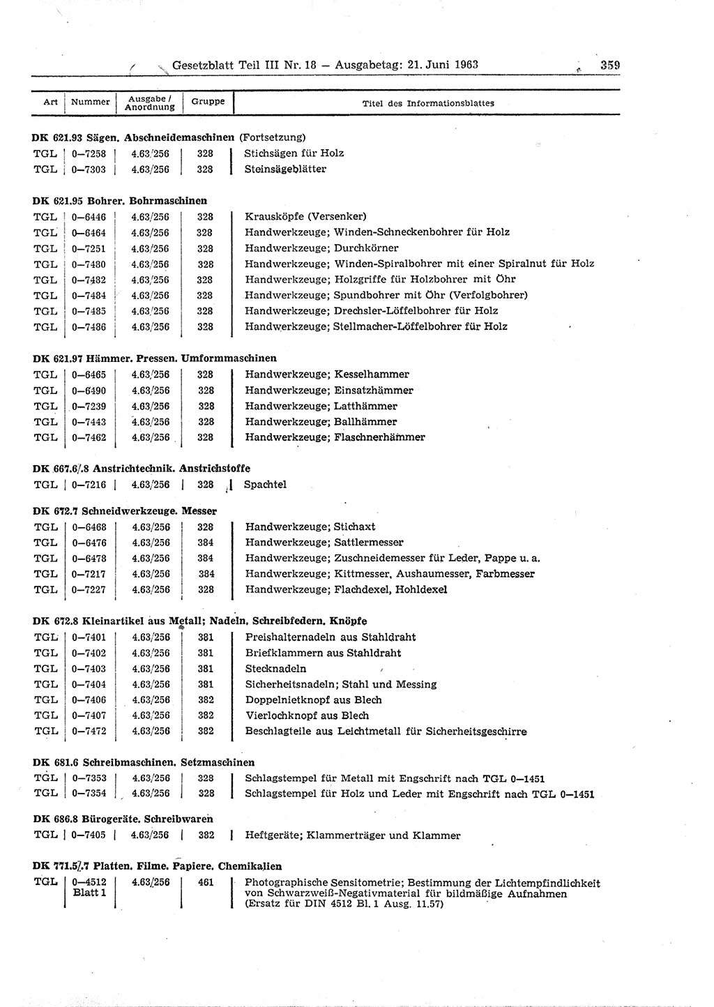 Gesetzblatt (GBl.) der Deutschen Demokratischen Republik (DDR) Teil ⅠⅠⅠ 1963, Seite 359 (GBl. DDR ⅠⅠⅠ 1963, S. 359)