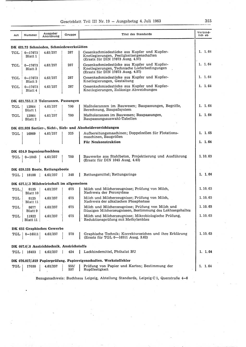 Gesetzblatt (GBl.) der Deutschen Demokratischen Republik (DDR) Teil ⅠⅠⅠ 1963, Seite 365 (GBl. DDR ⅠⅠⅠ 1963, S. 365)