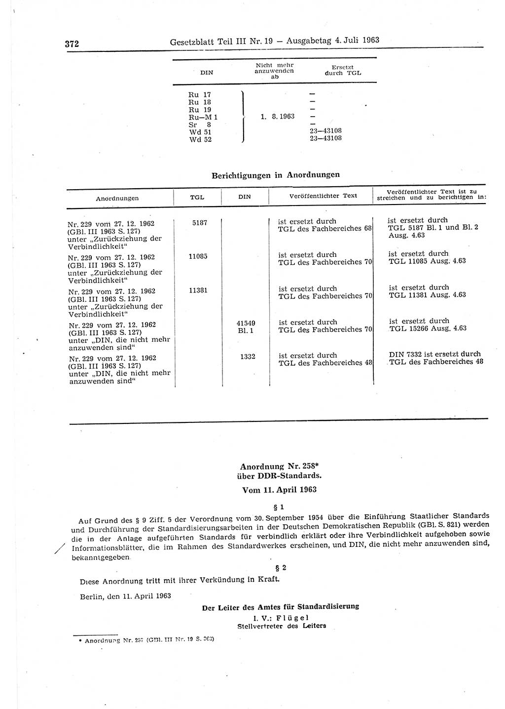 Gesetzblatt (GBl.) der Deutschen Demokratischen Republik (DDR) Teil ⅠⅠⅠ 1963, Seite 372 (GBl. DDR ⅠⅠⅠ 1963, S. 372)