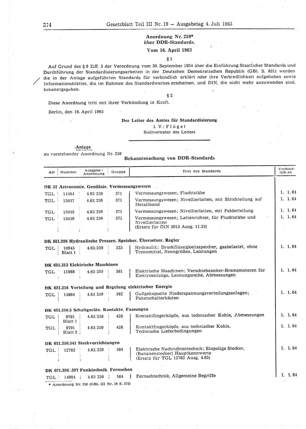 Gesetzblatt (GBl.) der Deutschen Demokratischen Republik (DDR) Teil ⅠⅠⅠ 1963, Seite 374 (GBl. DDR ⅠⅠⅠ 1963, S. 374)