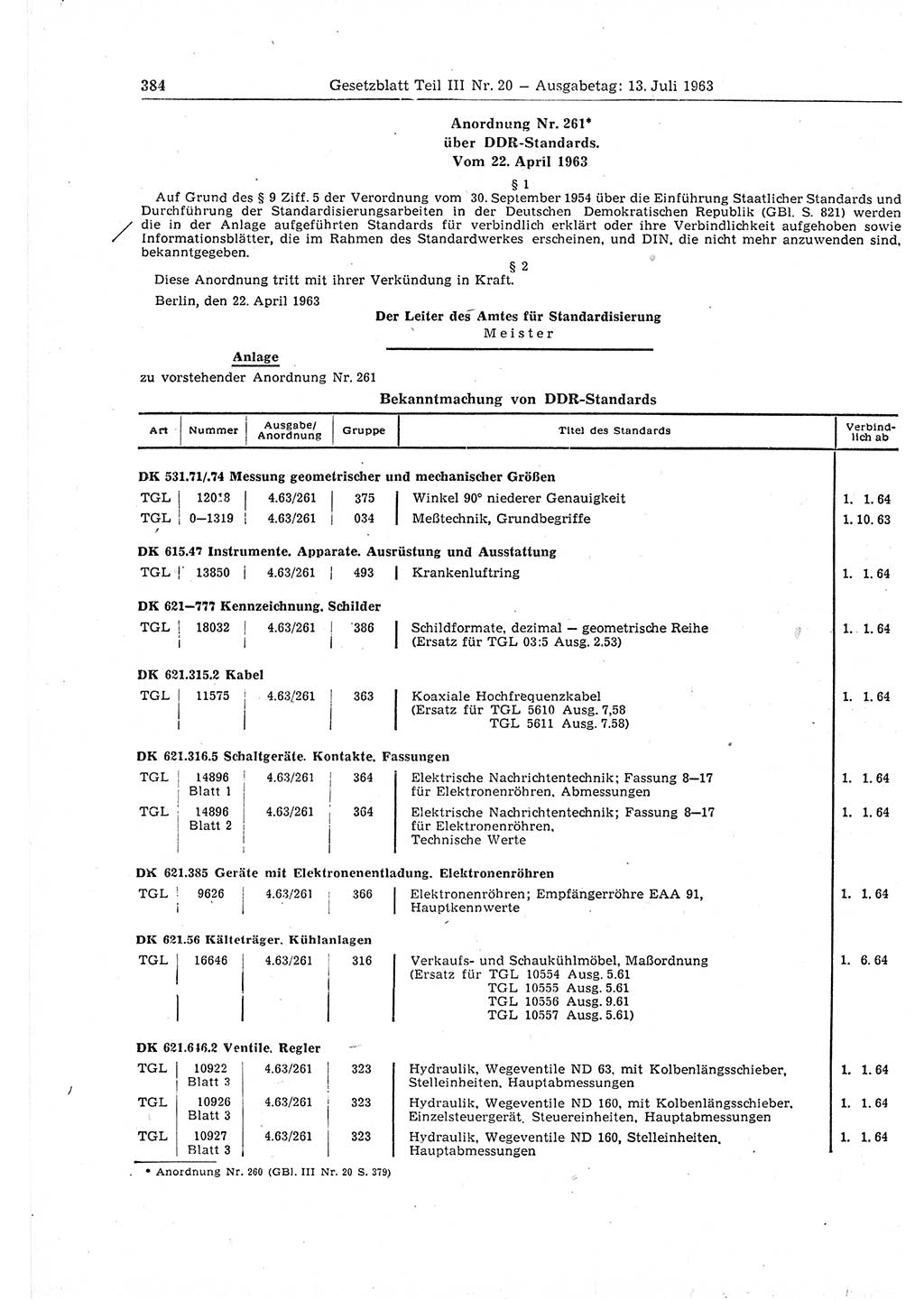 Gesetzblatt (GBl.) der Deutschen Demokratischen Republik (DDR) Teil ⅠⅠⅠ 1963, Seite 384 (GBl. DDR ⅠⅠⅠ 1963, S. 384)