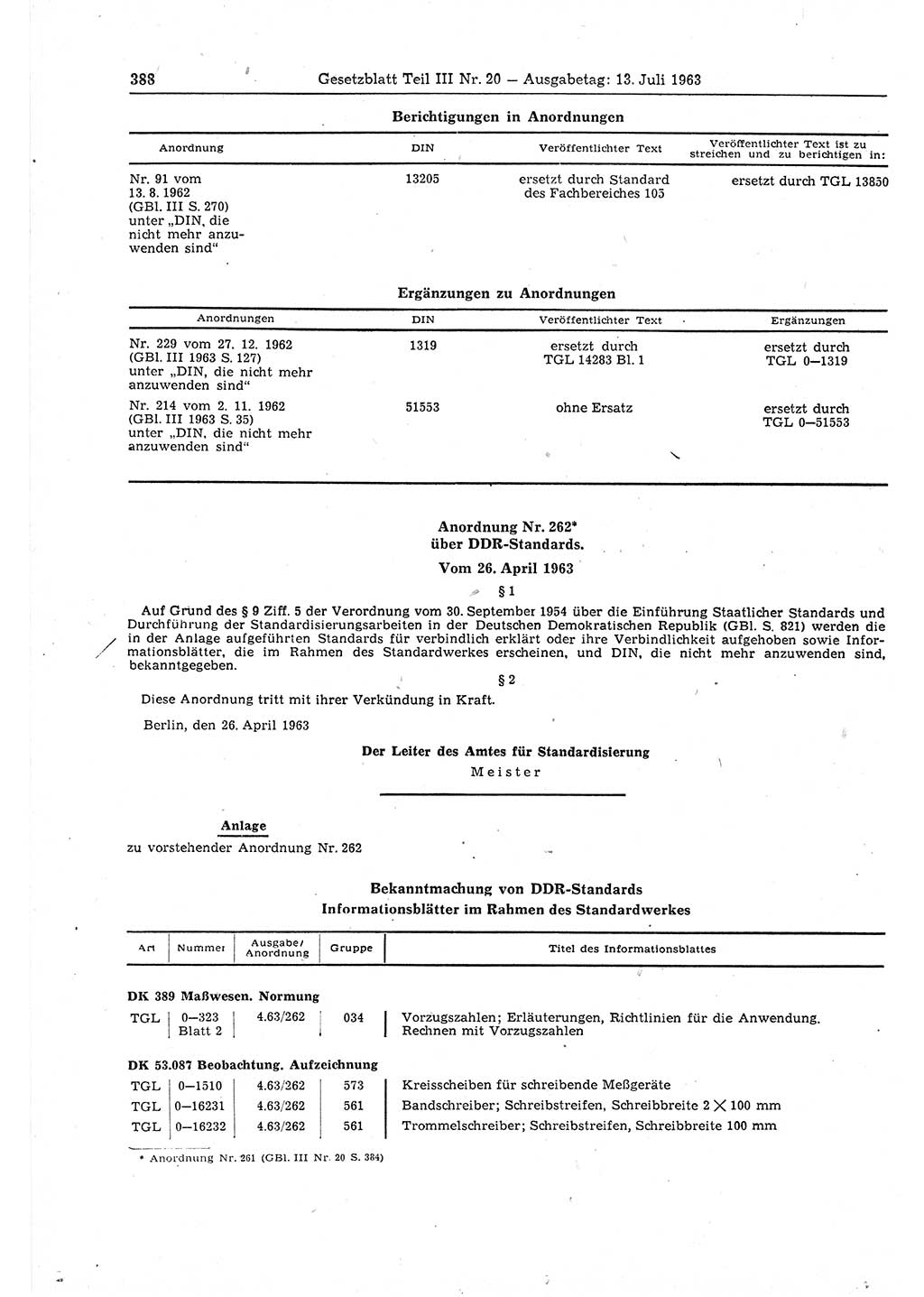 Gesetzblatt (GBl.) der Deutschen Demokratischen Republik (DDR) Teil ⅠⅠⅠ 1963, Seite 388 (GBl. DDR ⅠⅠⅠ 1963, S. 388)