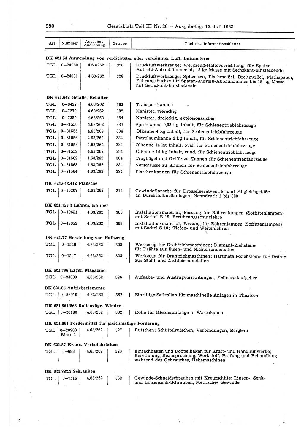 Gesetzblatt (GBl.) der Deutschen Demokratischen Republik (DDR) Teil ⅠⅠⅠ 1963, Seite 390 (GBl. DDR ⅠⅠⅠ 1963, S. 390)