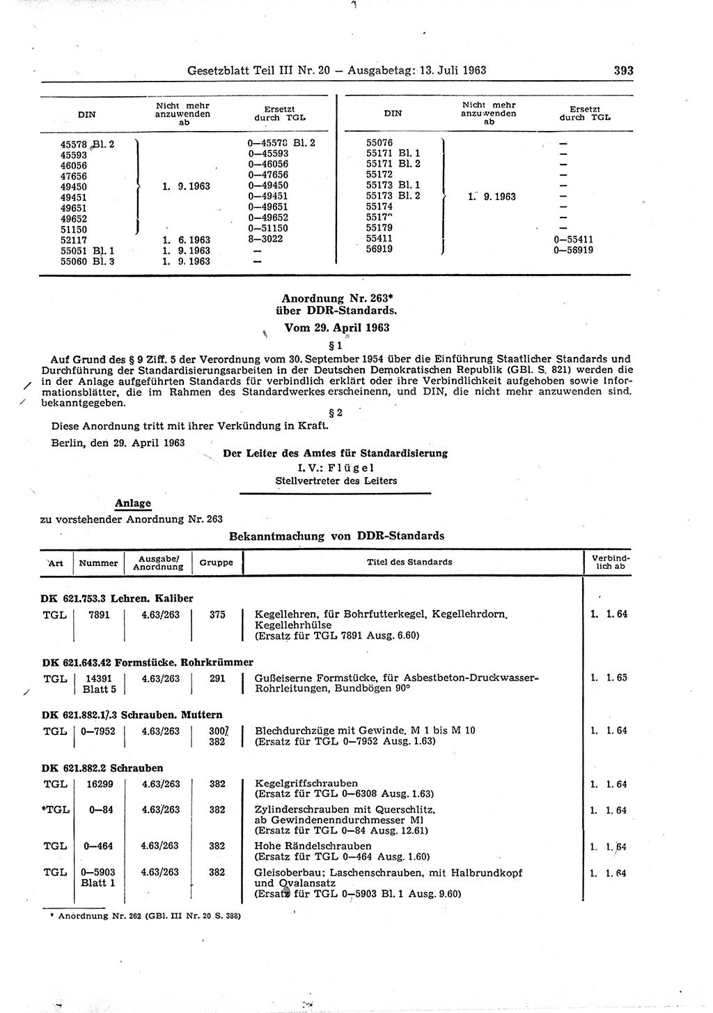 Gesetzblatt (GBl.) der Deutschen Demokratischen Republik (DDR) Teil ⅠⅠⅠ 1963, Seite 393 (GBl. DDR ⅠⅠⅠ 1963, S. 393)