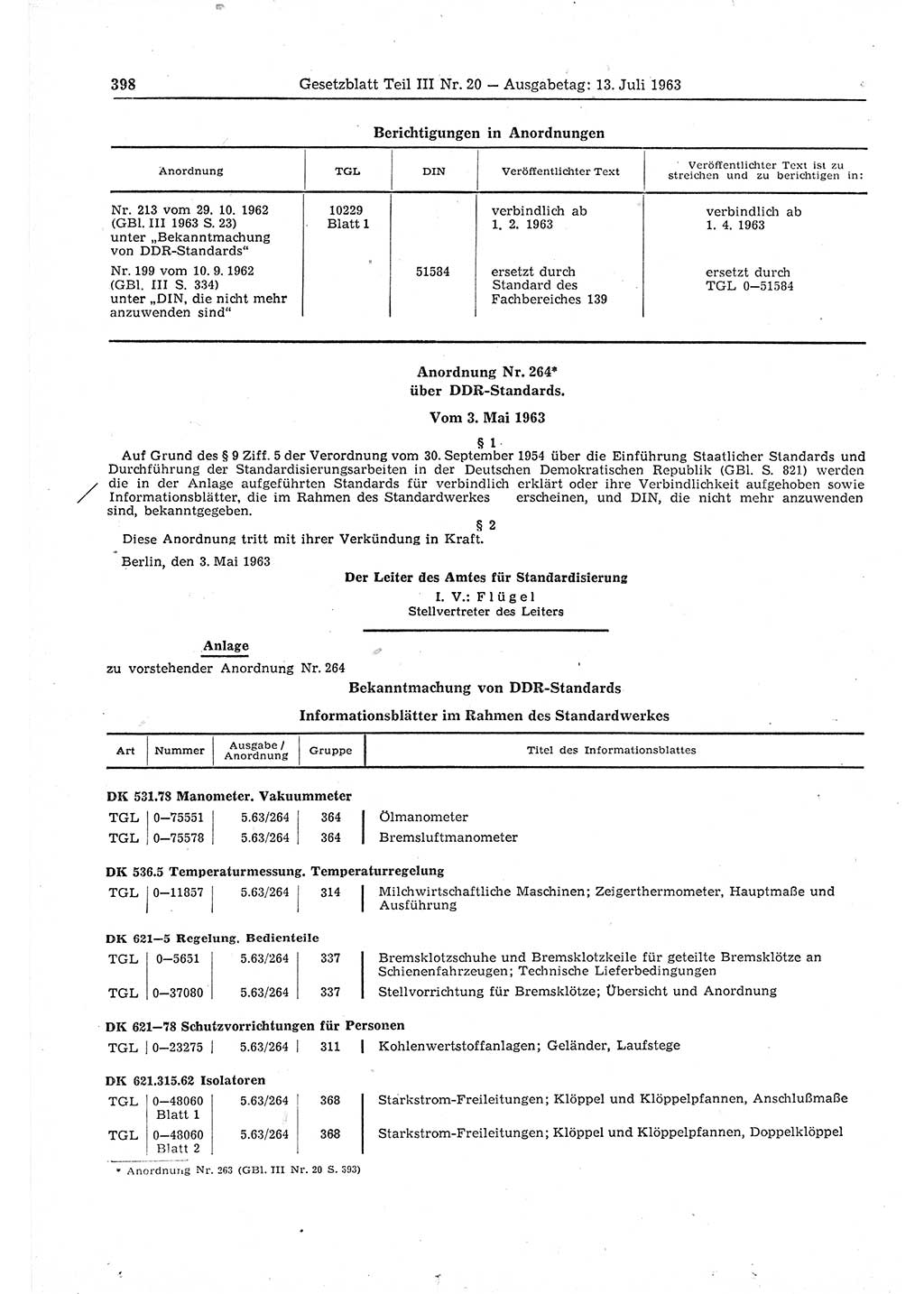 Gesetzblatt (GBl.) der Deutschen Demokratischen Republik (DDR) Teil ⅠⅠⅠ 1963, Seite 398 (GBl. DDR ⅠⅠⅠ 1963, S. 398)