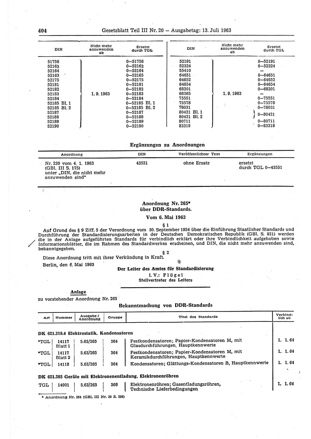 Gesetzblatt (GBl.) der Deutschen Demokratischen Republik (DDR) Teil ⅠⅠⅠ 1963, Seite 404 (GBl. DDR ⅠⅠⅠ 1963, S. 404)