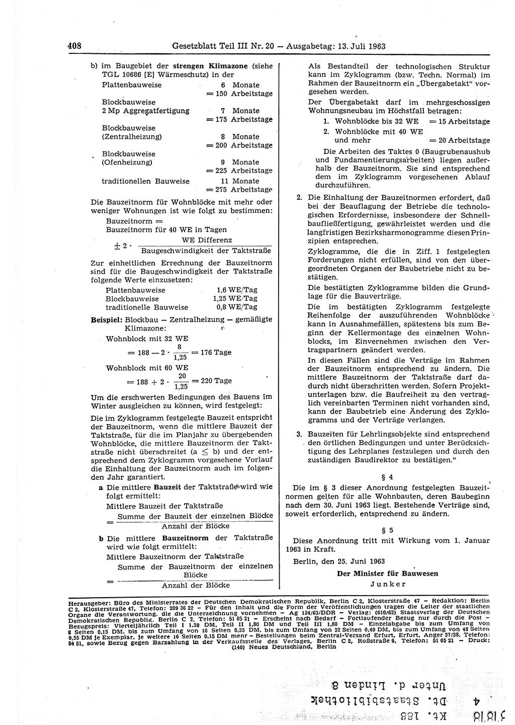 Gesetzblatt (GBl.) der Deutschen Demokratischen Republik (DDR) Teil ⅠⅠⅠ 1963, Seite 408 (GBl. DDR ⅠⅠⅠ 1963, S. 408)