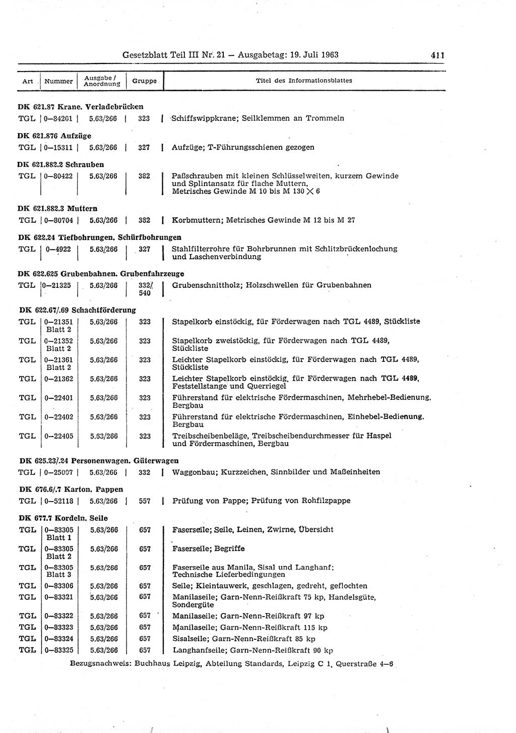 Gesetzblatt (GBl.) der Deutschen Demokratischen Republik (DDR) Teil ⅠⅠⅠ 1963, Seite 411 (GBl. DDR ⅠⅠⅠ 1963, S. 411)