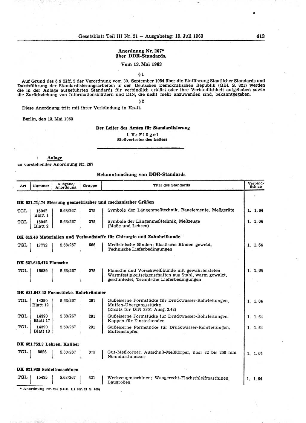 Gesetzblatt (GBl.) der Deutschen Demokratischen Republik (DDR) Teil ⅠⅠⅠ 1963, Seite 413 (GBl. DDR ⅠⅠⅠ 1963, S. 413)