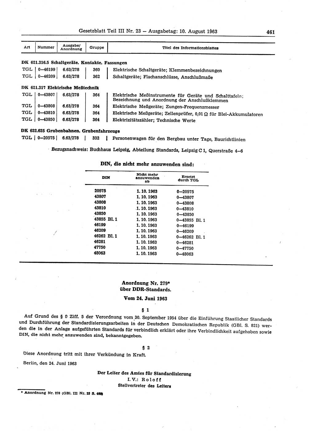 Gesetzblatt (GBl.) der Deutschen Demokratischen Republik (DDR) Teil ⅠⅠⅠ 1963, Seite 461 (GBl. DDR ⅠⅠⅠ 1963, S. 461)