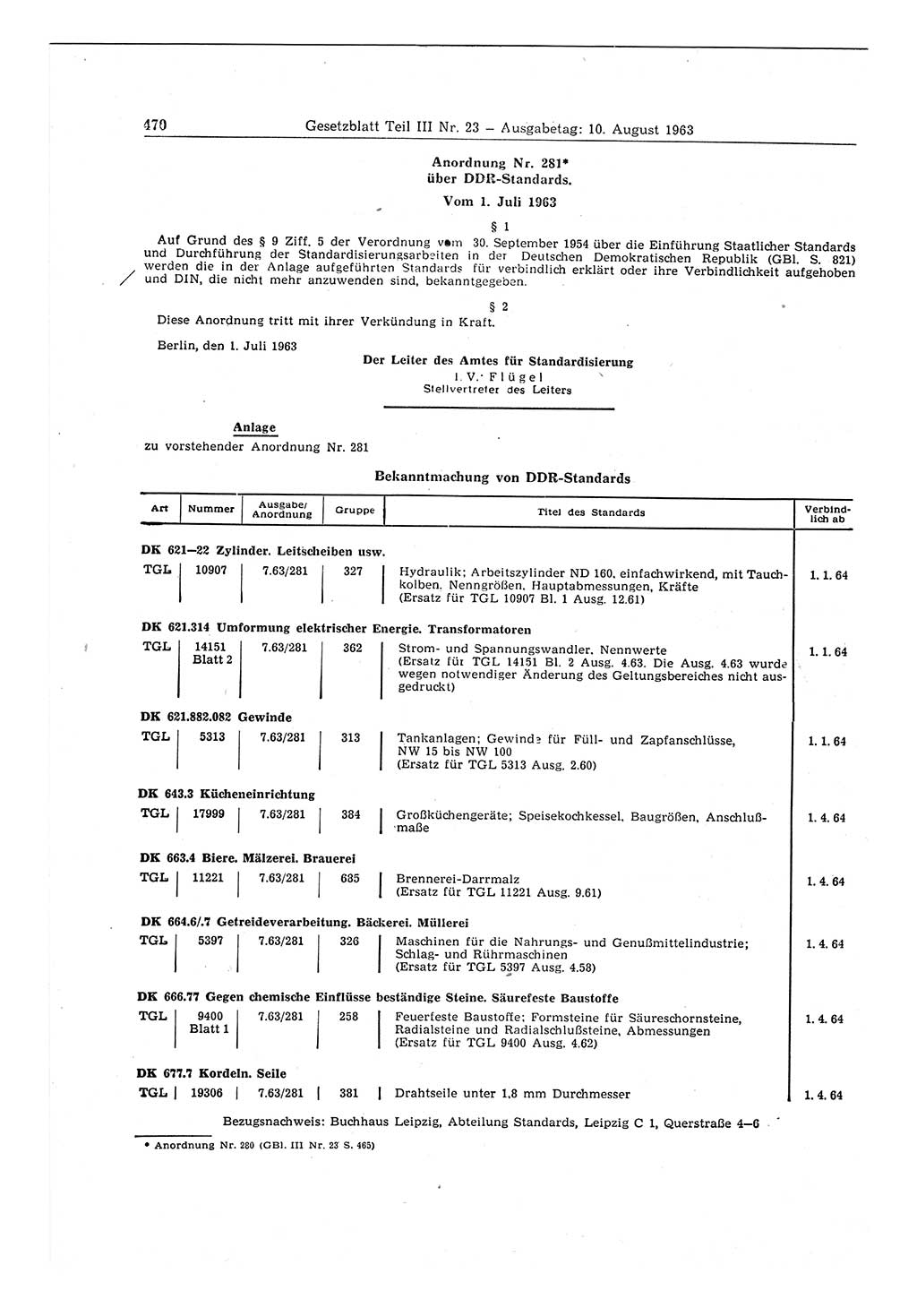 Gesetzblatt (GBl.) der Deutschen Demokratischen Republik (DDR) Teil ⅠⅠⅠ 1963, Seite 470 (GBl. DDR ⅠⅠⅠ 1963, S. 470)