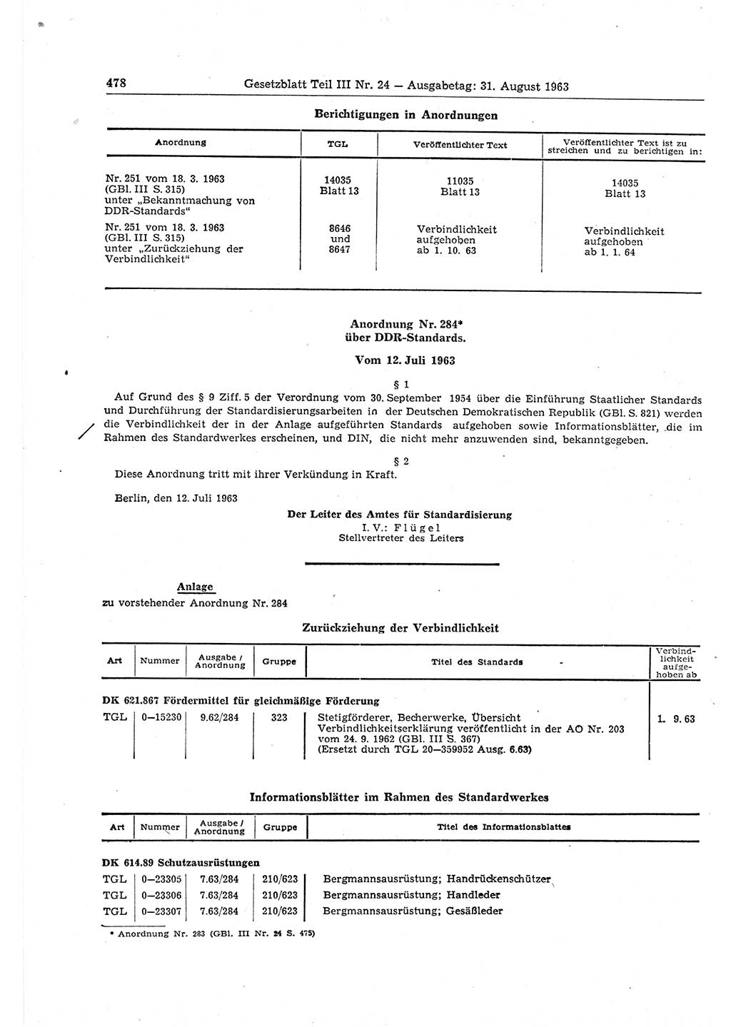 Gesetzblatt (GBl.) der Deutschen Demokratischen Republik (DDR) Teil ⅠⅠⅠ 1963, Seite 478 (GBl. DDR ⅠⅠⅠ 1963, S. 478)